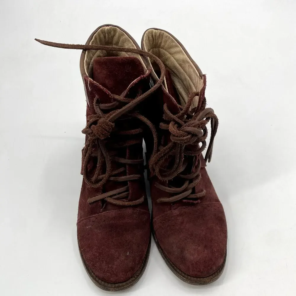 Freebird Cage maroon suede lace up booties